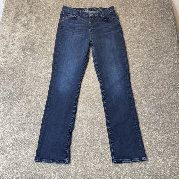 7 For All Mankind Denim - 7 For All Mankind Kimmie Mid-Rise Straight Jeans SZ 31 Dark Wash Stretch Denim
